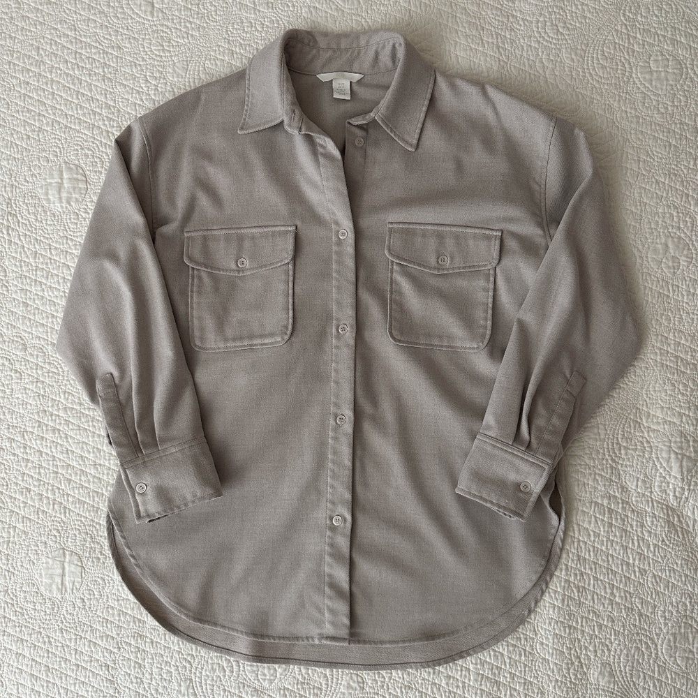 H&M Oversized Flannel Button Up Shirt Beige Size XS